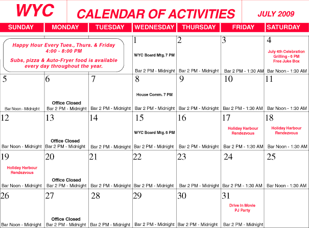 WYC Calendar of Activities